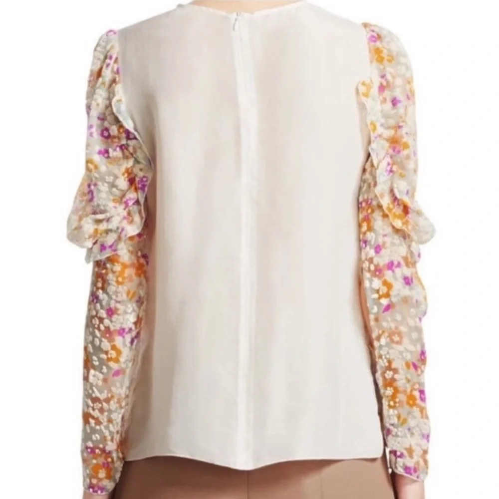 SEE BY CHLOÉ • Multi Floral Velvet Burnout Ruffle Long Sleeve Silk Blouse, 2 - Picture 15 of 16